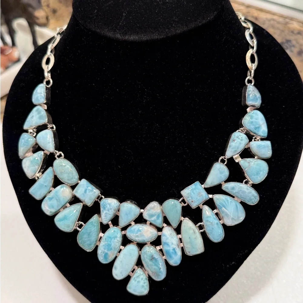 Sterling Silver Caribbean Larimar Necklace - Picture 3 of 8